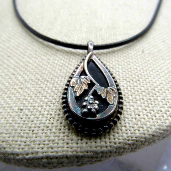 Vintage Carolyn Pollack Sterling Onyx Grape Cluster Necklace 20” - Picture 1 of 5
